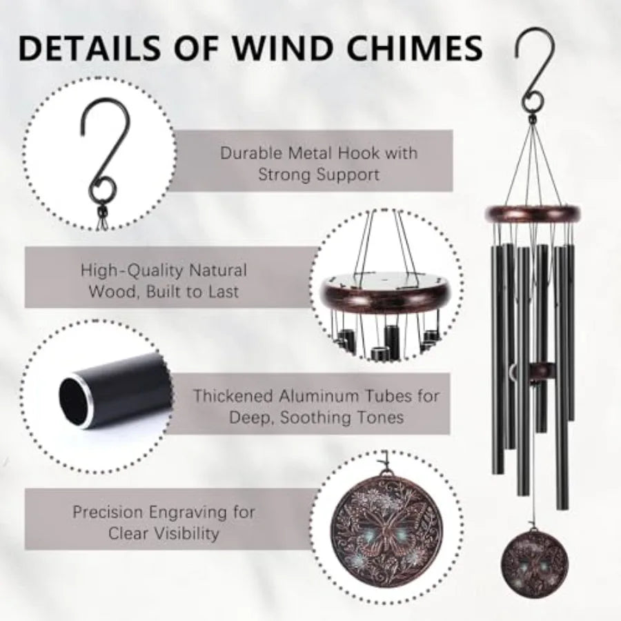 Butterfly Wind Chime for Outside Vintage Copper 3D Embossed Butterfly Wind Catcher Deep Tone, Resin Medallion Garden Outdoor Ha