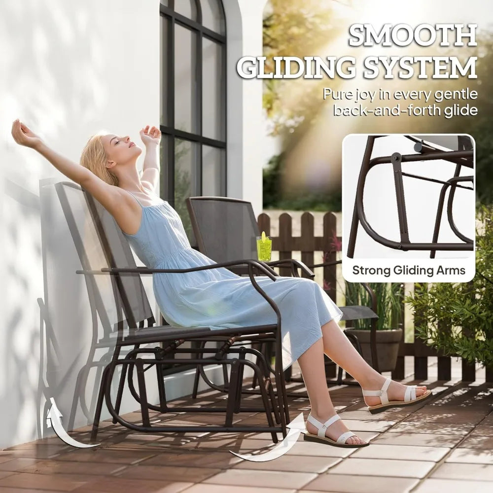 Outdoor Glider Chairs with Coffee Table, Patio 2-Seat Rocking Chair Swing Loveseat with Breathable Sling, Customized