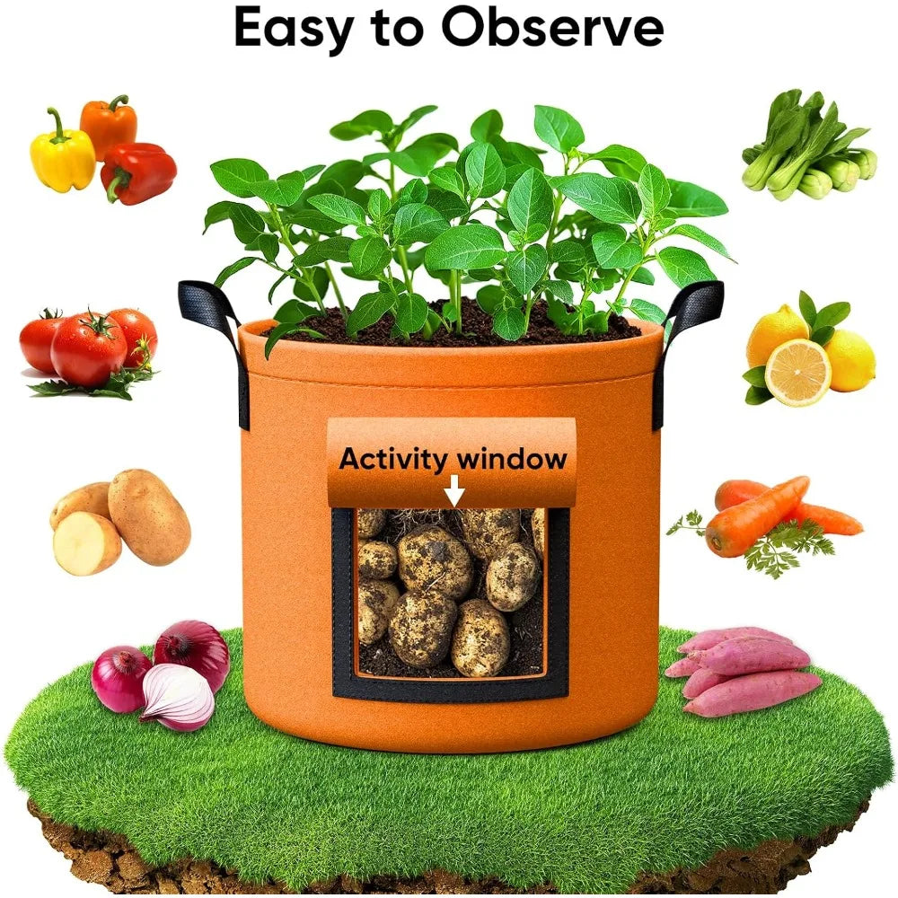 10 Gallon Potato Grow Bags - 6 Pack, Heavy Duty Nonwoven Fabric Pots with Handles & Flap for Vegetables