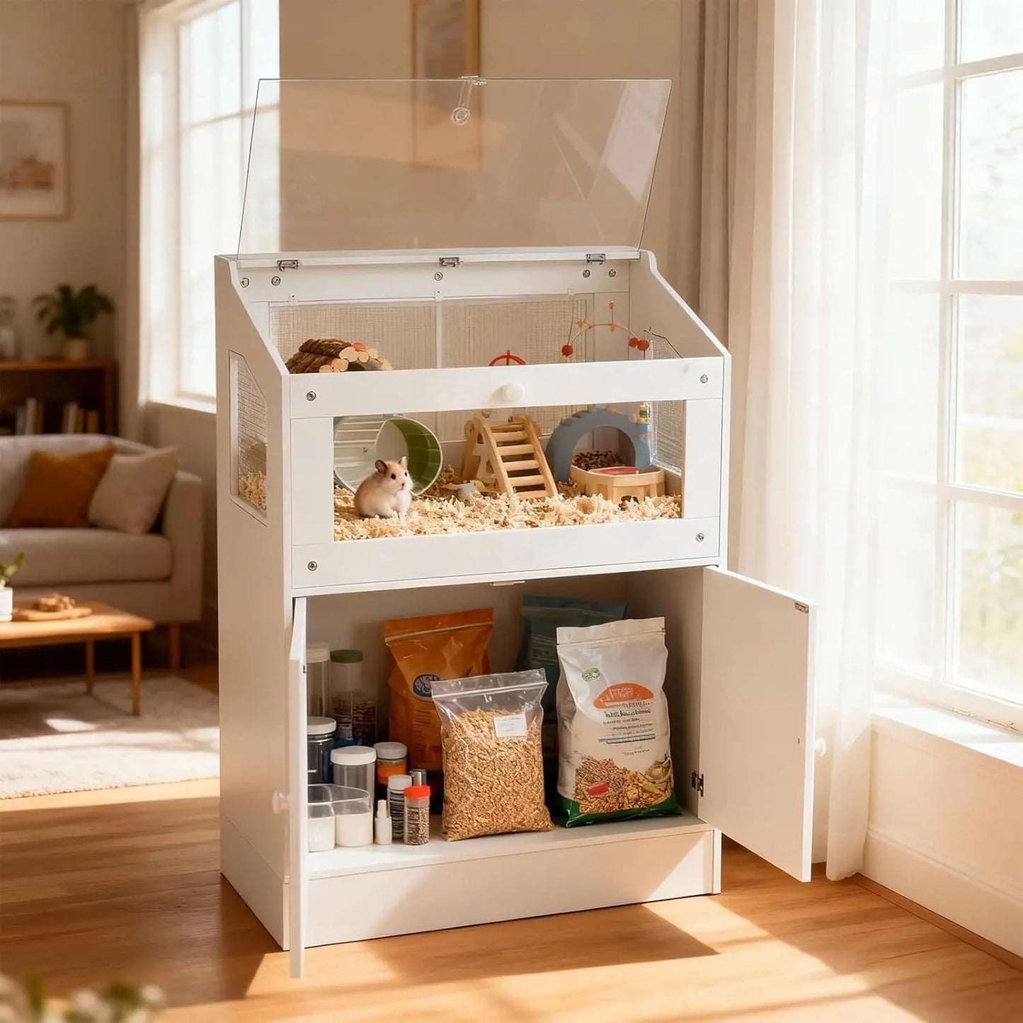 HiMISS Acrylic Small Animal Cage With Storage Cabinet
