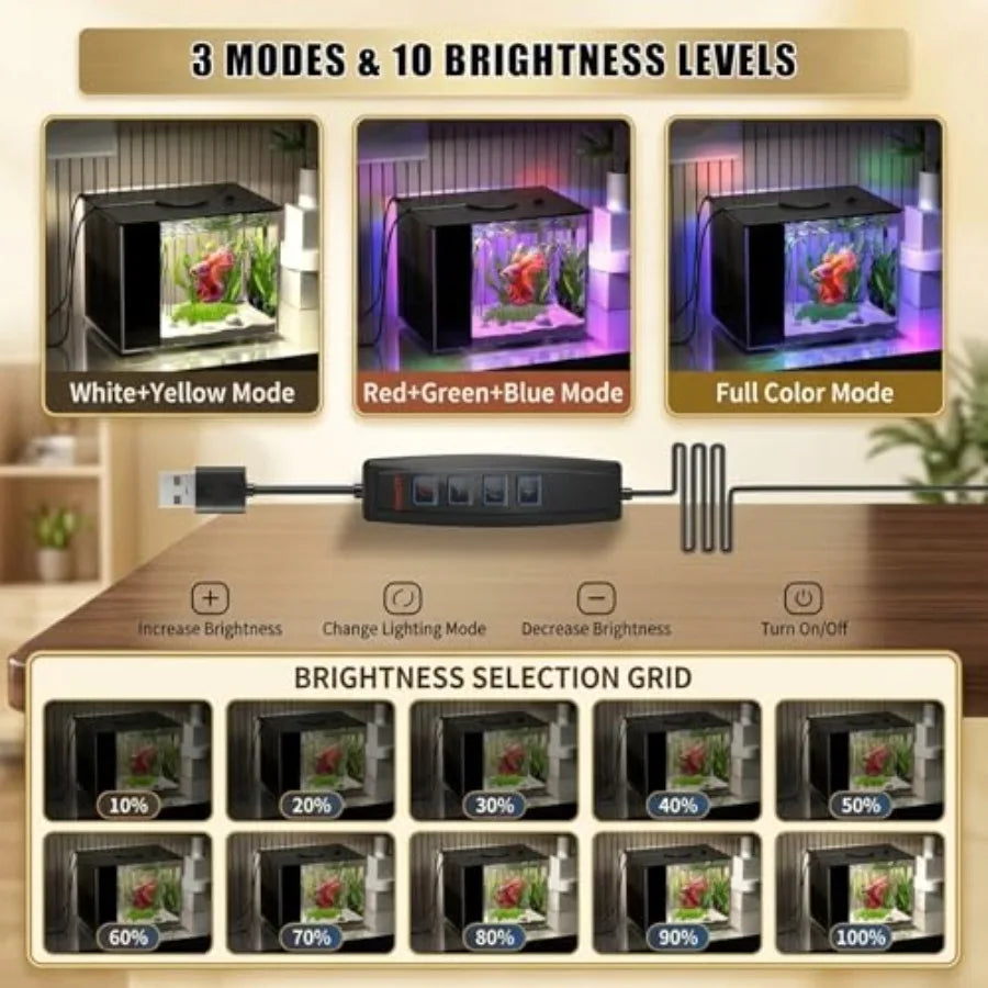 Betta Fish Tank 1 Gal 3.7L,Acrylic Nano Aquarium Kit With Water Filter Pump and LED Light, Ideal for Small Fish, Shrimp and Pla