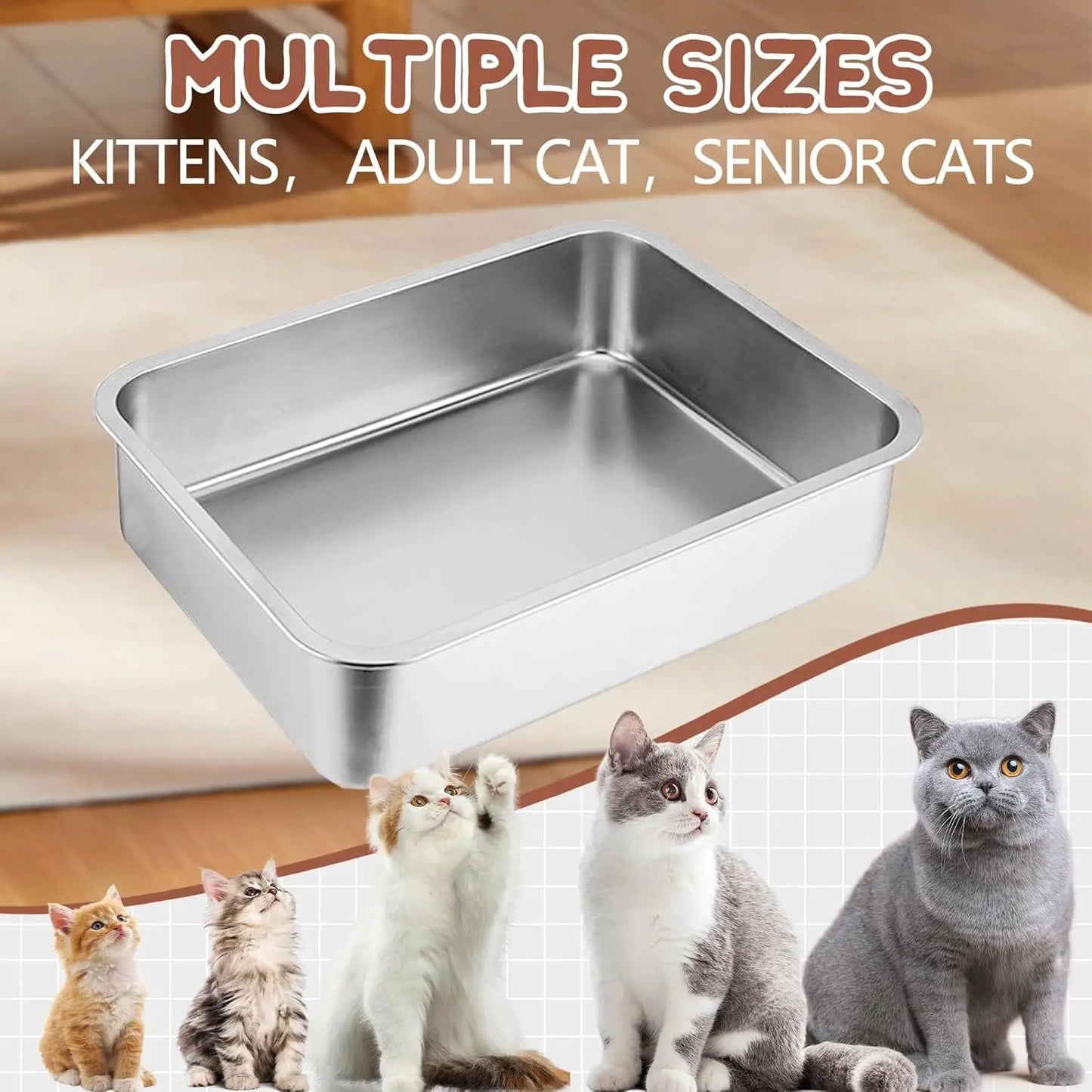 Low Entry Stainless Steel Cat Litter Box For Small Pets