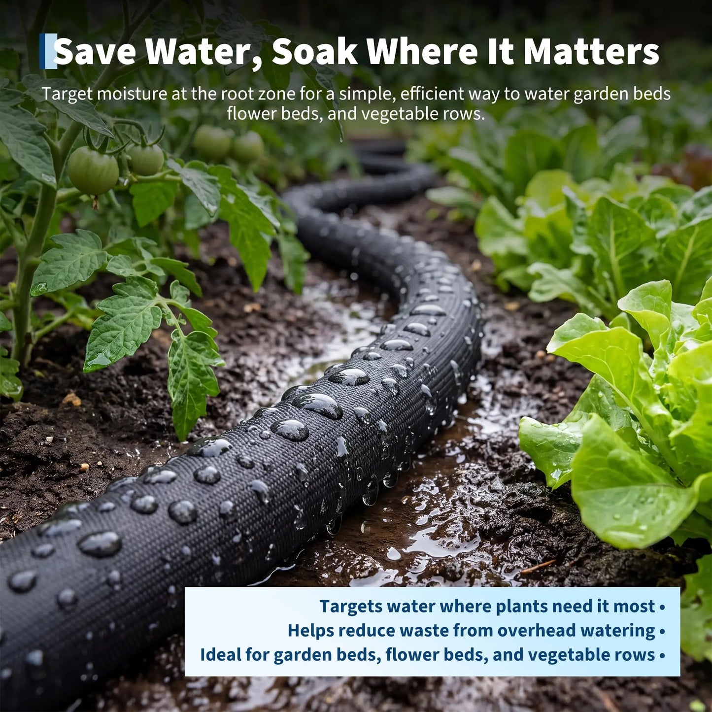 Flat Soaker Hose 25/50/75FT Linkable Slow Soaking Garden Hose Flexible Kink Resistant Irrigation Hose For Raised Beds Shrubs