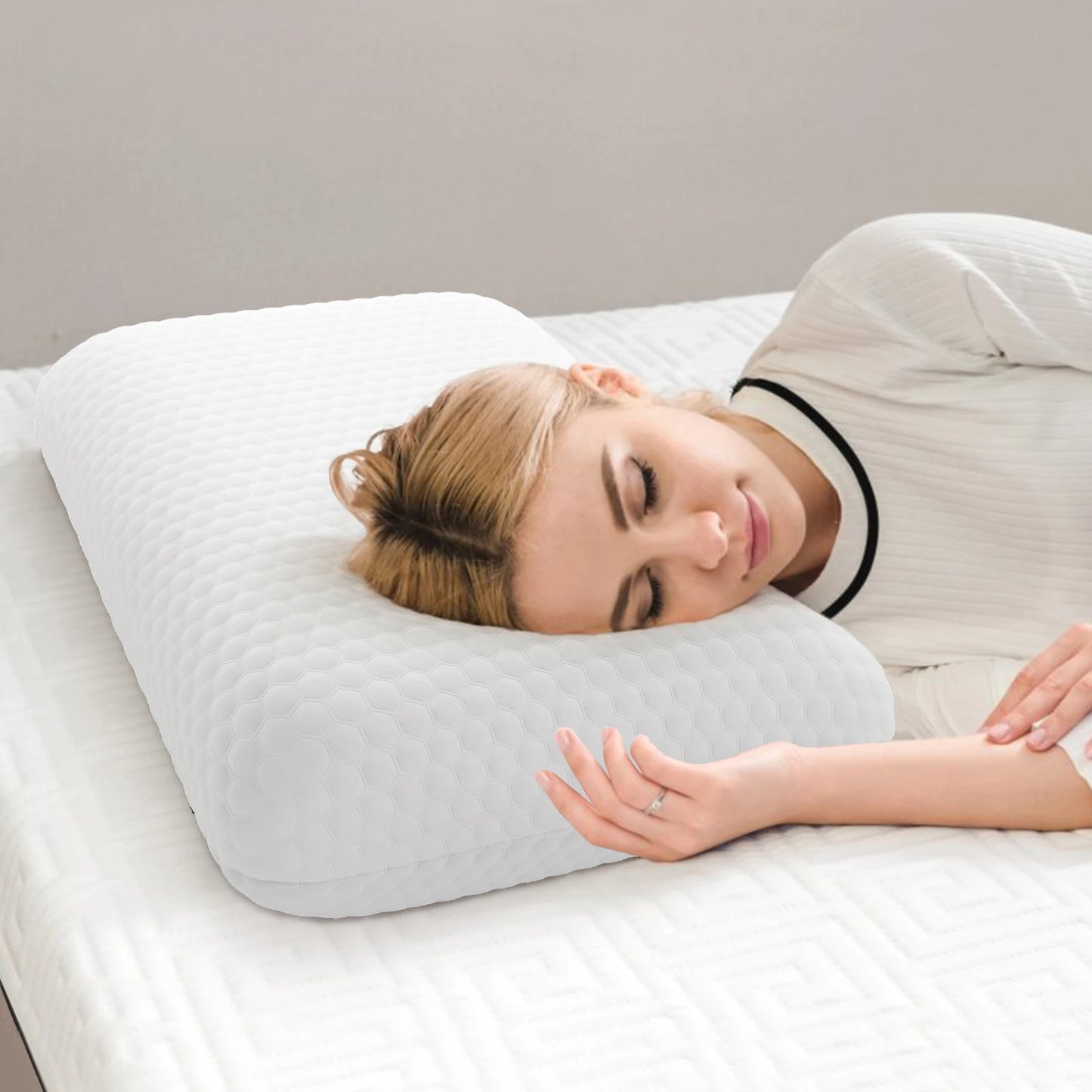MCQ 1-piece Neck Pillow Comfort Memory Foam Pillows Standard Size Removable Washable Cover Ventilated Cooling Bed Pillow