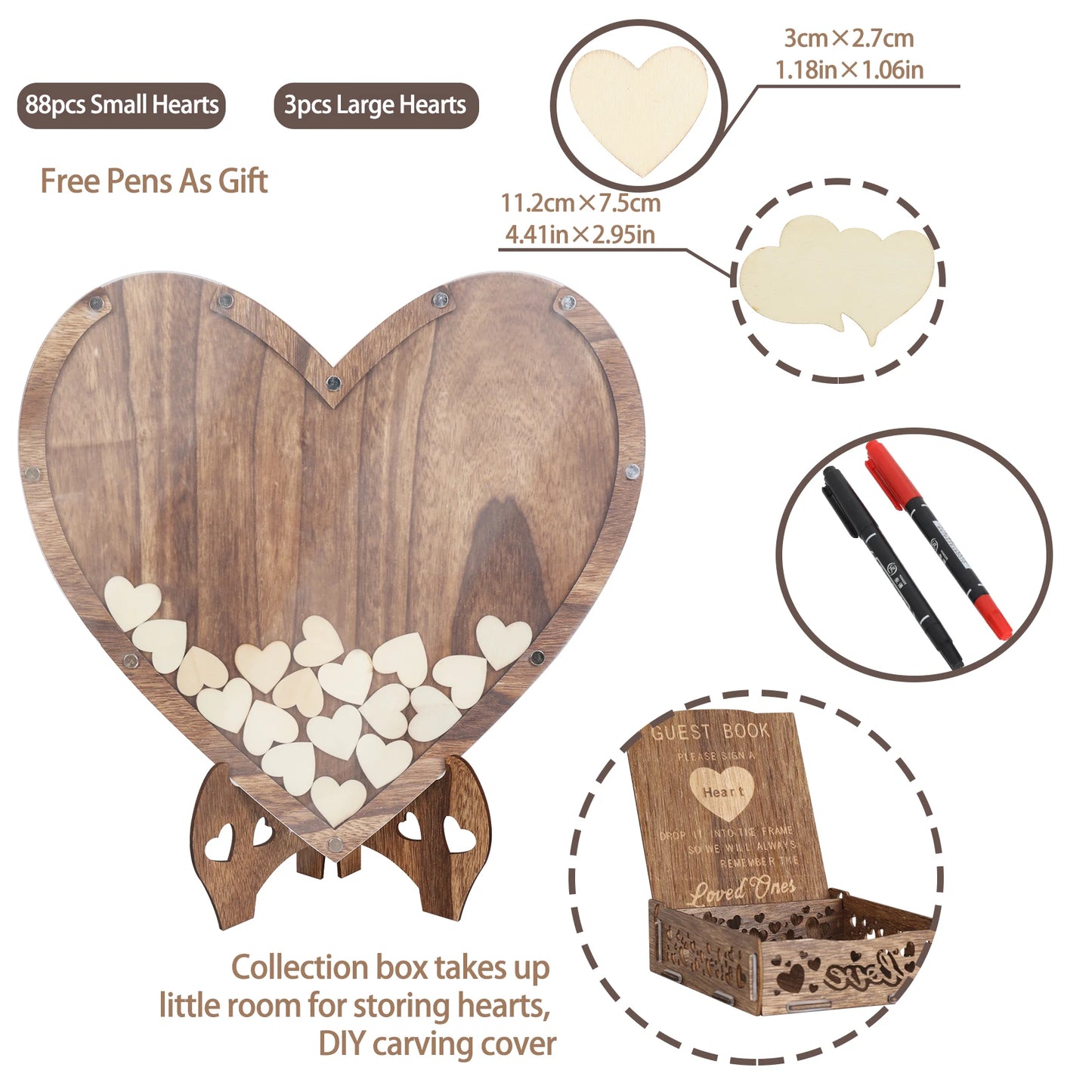 Rustic Wooden Wedding Guest Book Heart Shaped Message Card Rack