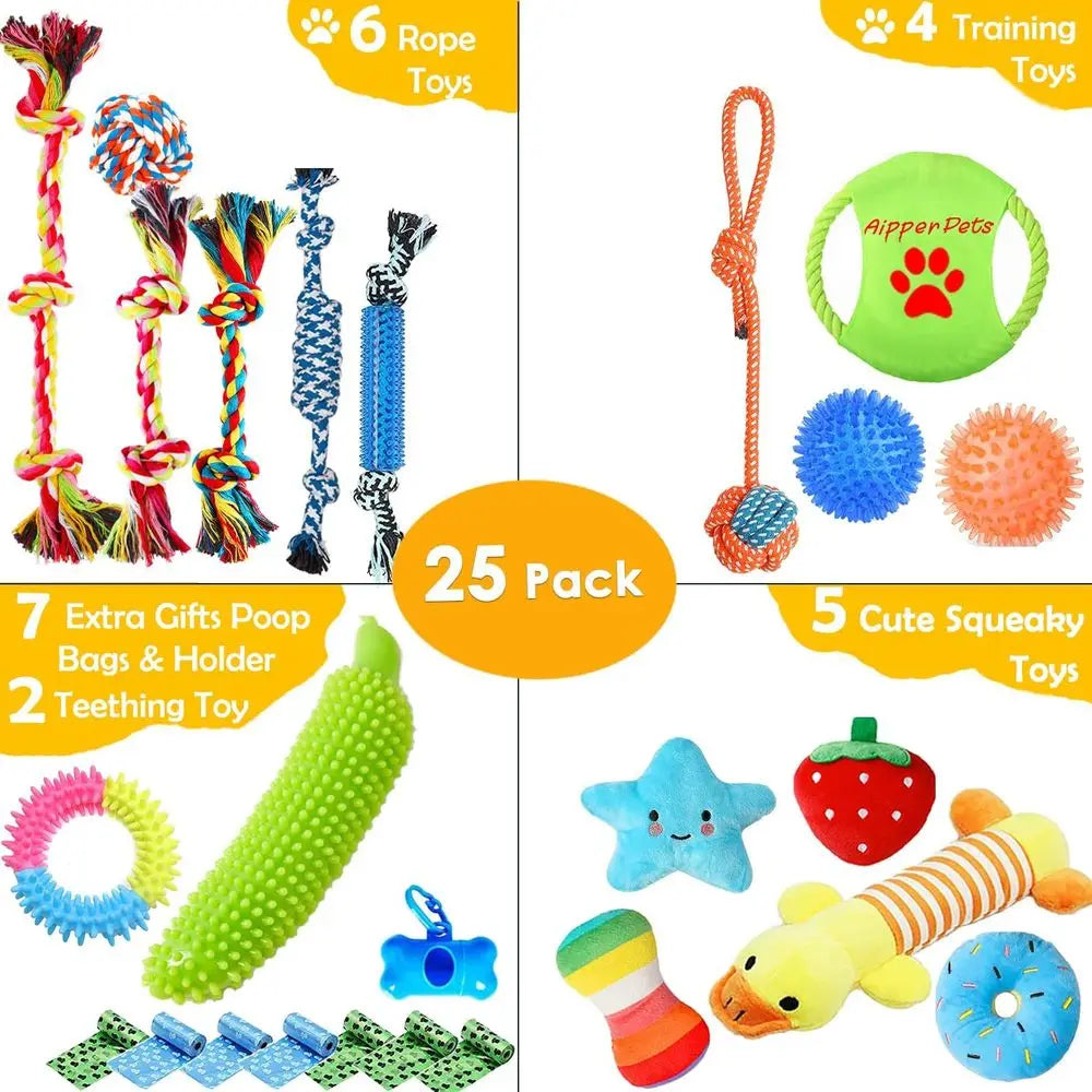 25 Pack Puppy Dog Toys For Small Dogs Squeaky Plush