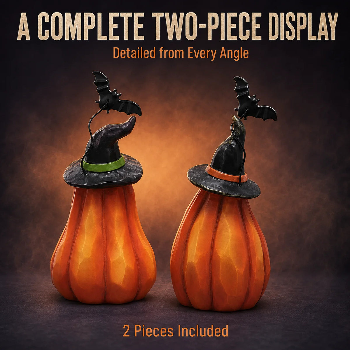 Hodao LED Halloween Pumpkin Figurine Set With Witch Hat