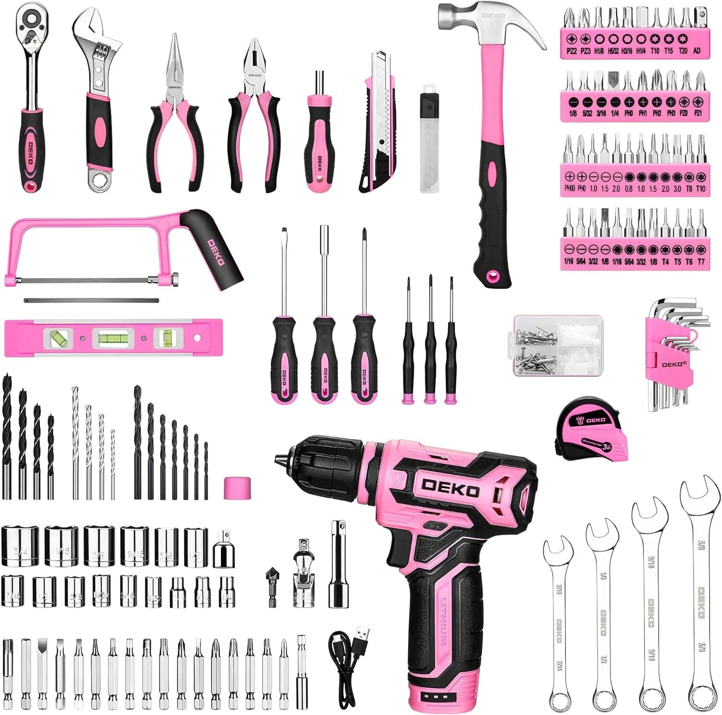 DEKODIY Home Mechanic Toolbox With 12V Cordless Drill Kit