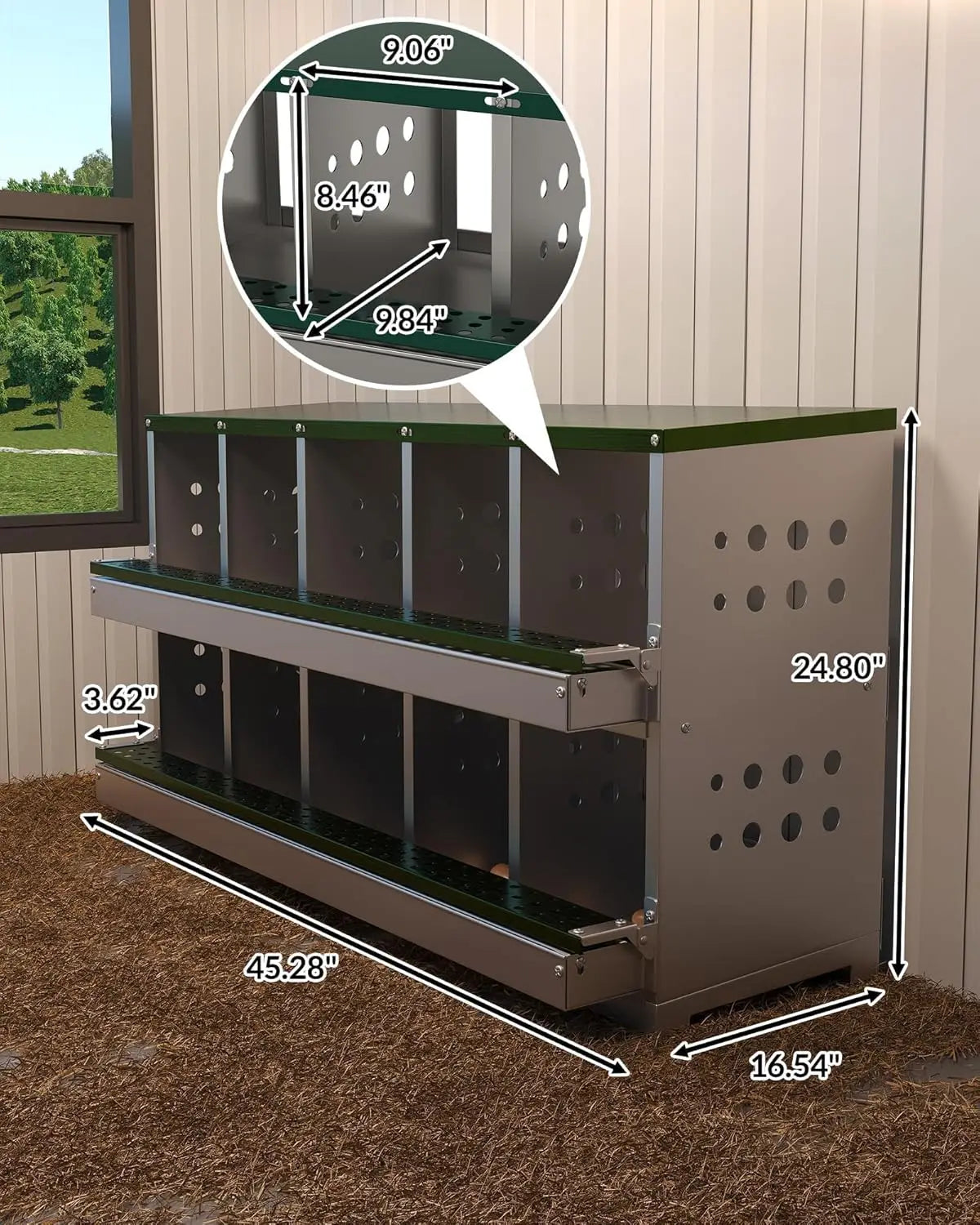 TWISTER.CK Metal Chicken Coop Nesting Box With Rollout Egg Collection
