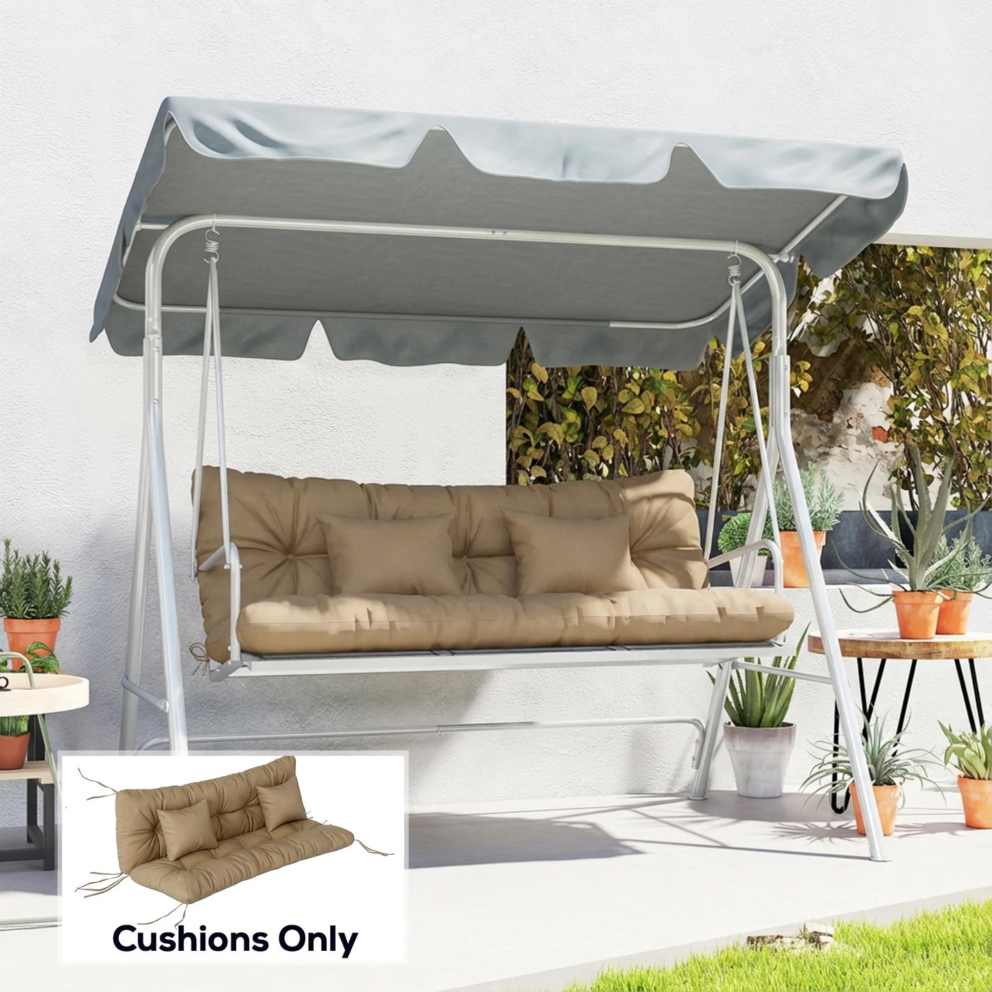 4-Piece Back and Seat Cushion Pillows Replacement and Pillows, Patio Chair Cushions Set with Ties, khaki