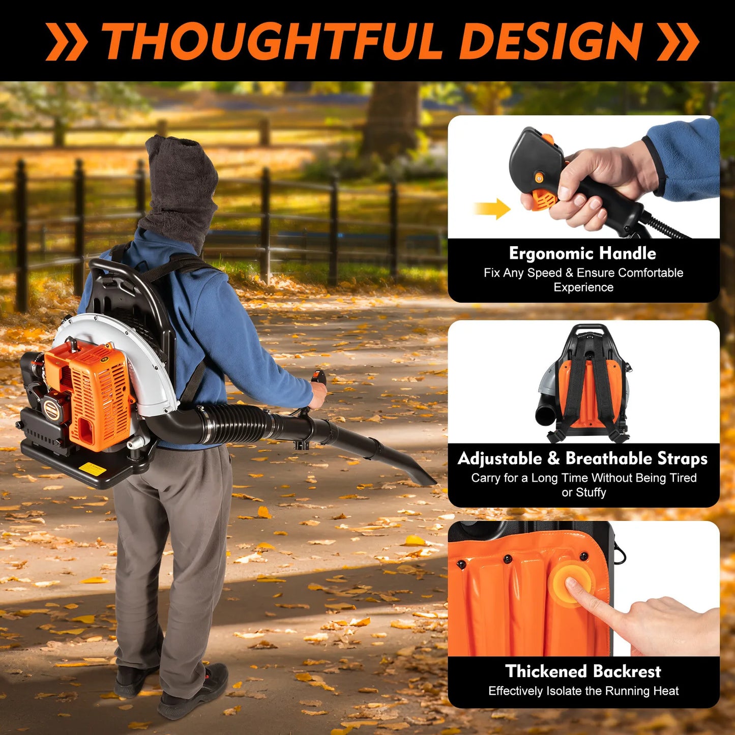 Bymaocar Gas Powered Leaf Blower Backpack 6800 Rpm Adjustable Speed