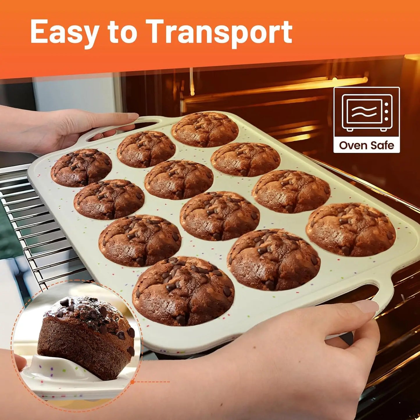 `12-Cup Silicone Muffin Pan with Reinforced Steel Frame, Non-Stick Baking Tray for Muffins Cupcakes Egg Tarts and Brownies`