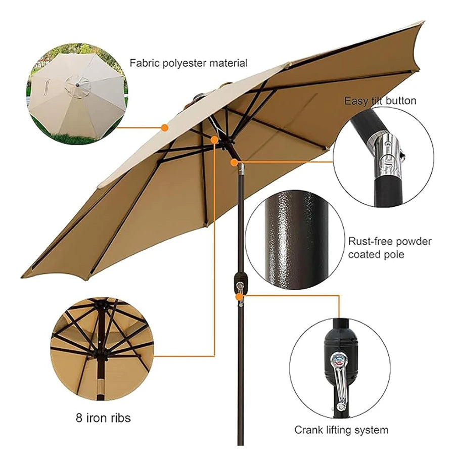 Patio Umbrella With Crank Lift Push Button Tilt Outdoor