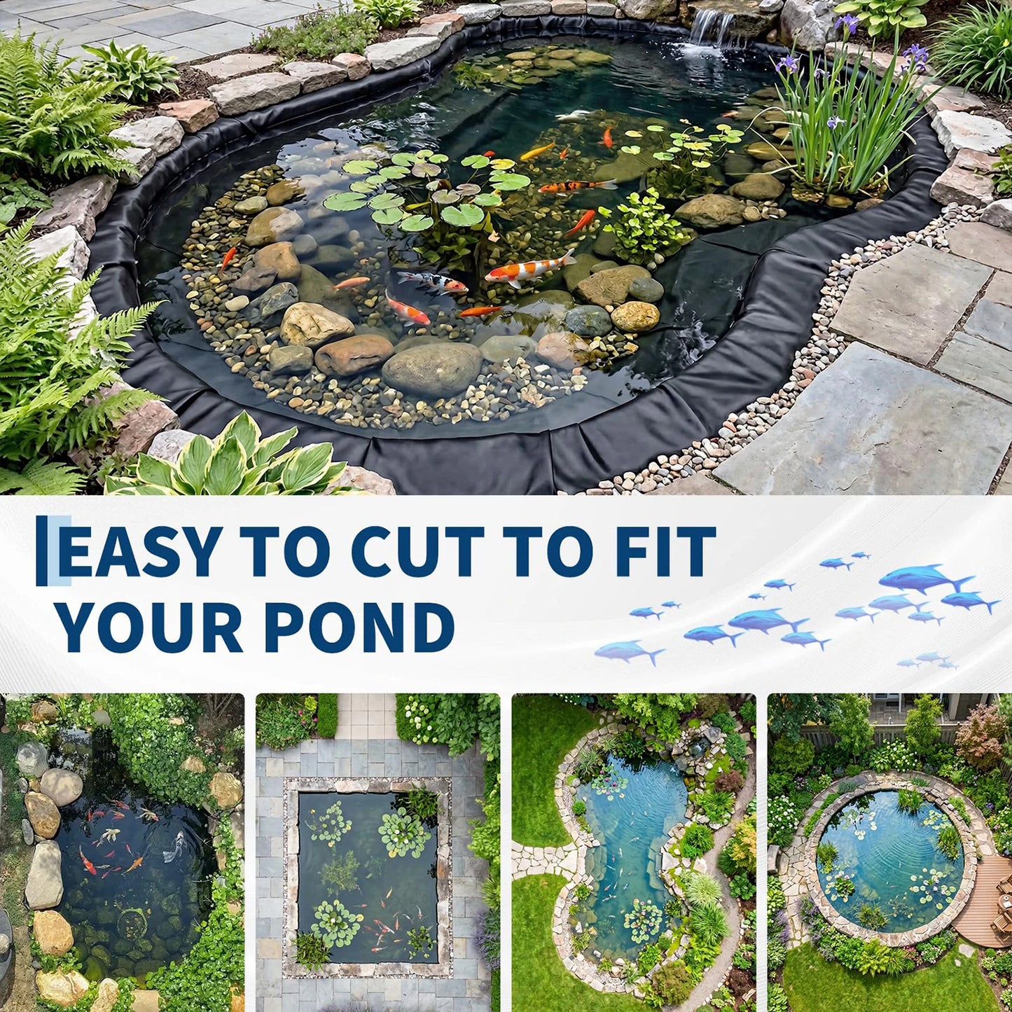 20 Mil HDPE Pond Liner, Heavy Duty Fish Koi Pond Waterproof Liner For Outdoor Garden Waterfall Fountain, 10x13 to 20x25 ft