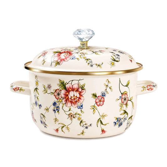 4.5 Quart Enamel Pot with Lid,Large Vintage Cooking Pot for Soup Stew Pasta,Dual Handle Enamelware Saucepan Gift for All Stovetops