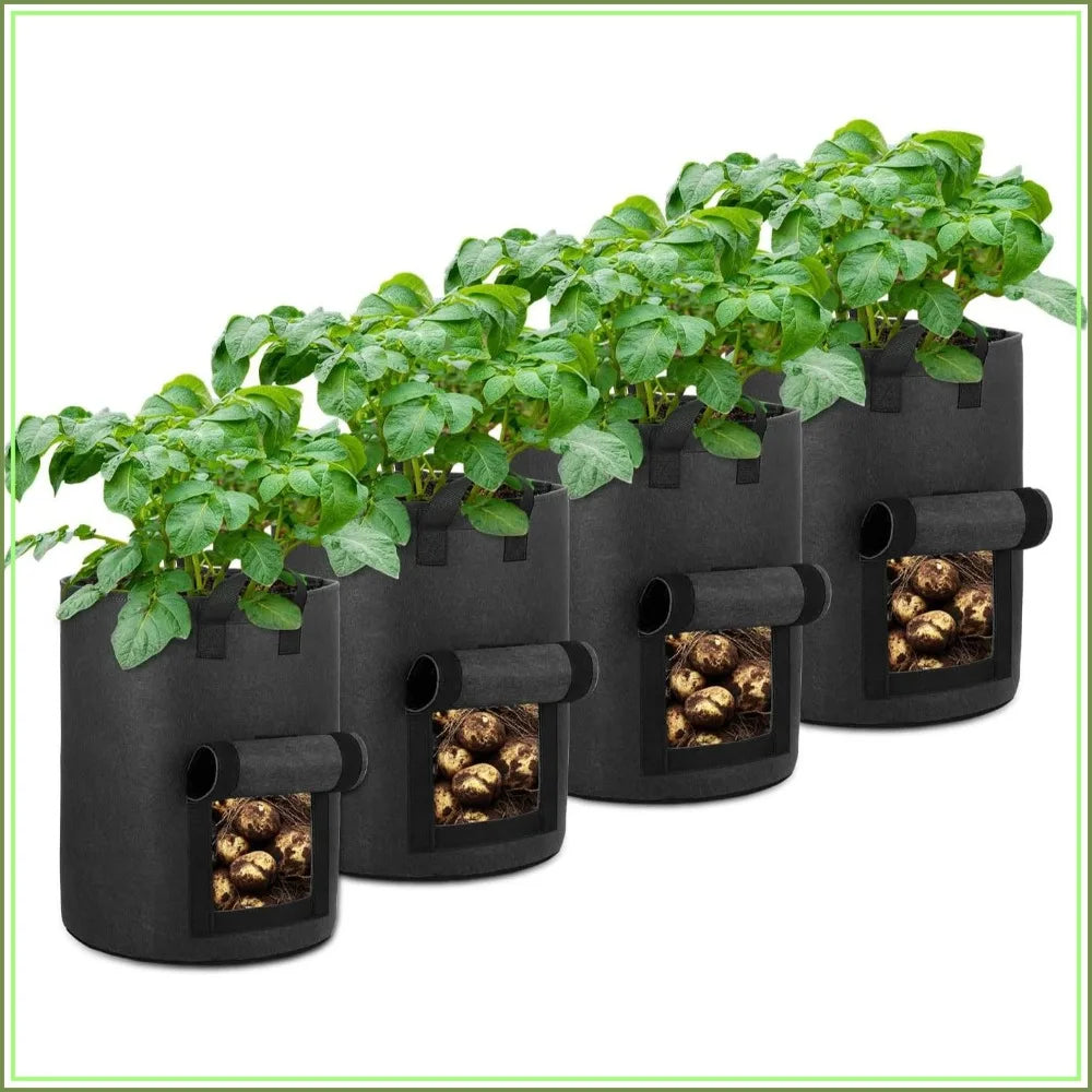 10 Gallon Potato Grow Bags 4-Pack with Flap Window, Heavy Duty Aeration Fabric Pots with Handles for Garden Planting