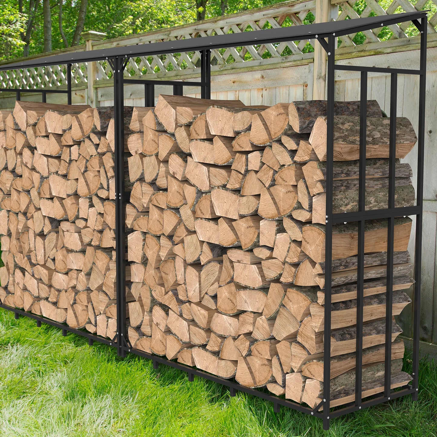 Heavy Duty Metal Firewood Rack With Top Cover For Outdoor