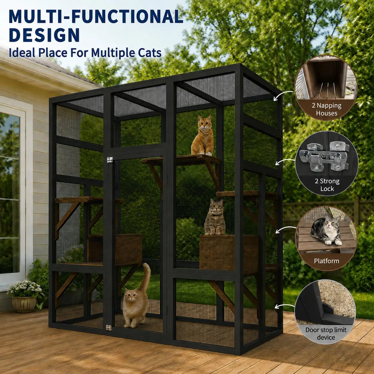 HiMISS Wooden Outdoor Catio Cat Enclosure With Sturdy Roof