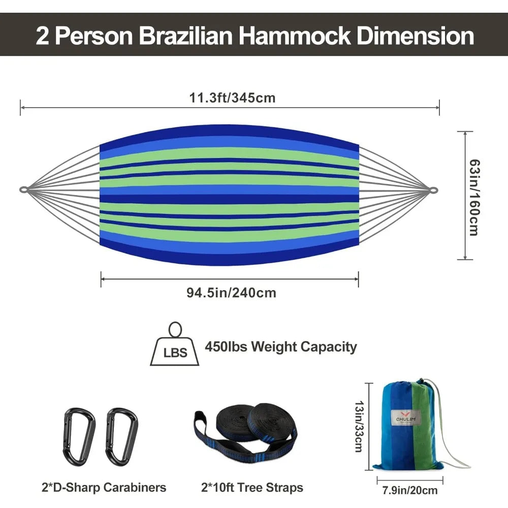 XIUWO Double Cotton Hammock With Tree Straps For Two Persons