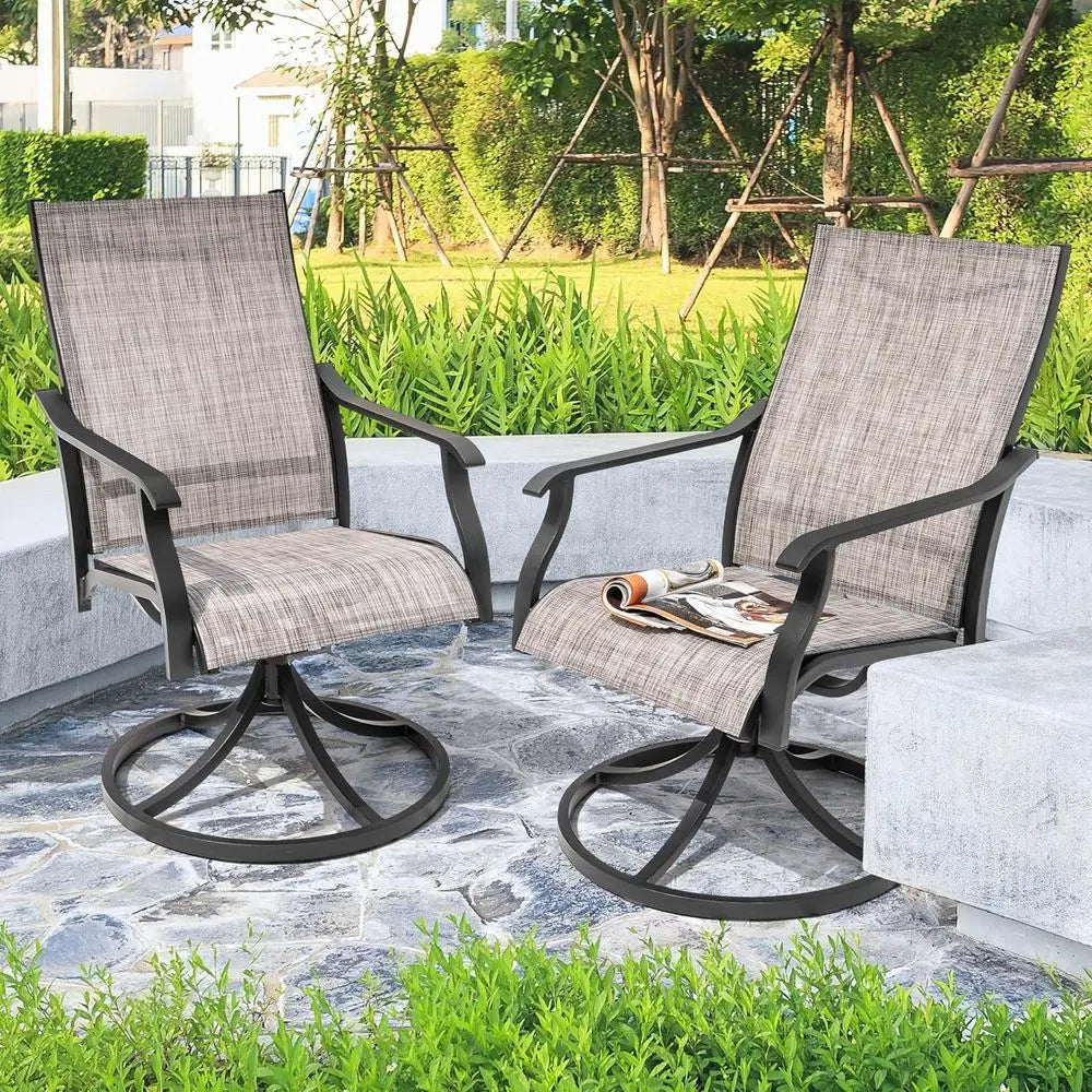 Swivel Outdoor Patio Dining Chair Set With High Back Frame