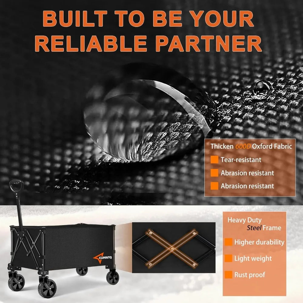 Foldable Utility Wagon 350lbs Collapsible All Terrain Wheels Shopping Camping Garden Beach