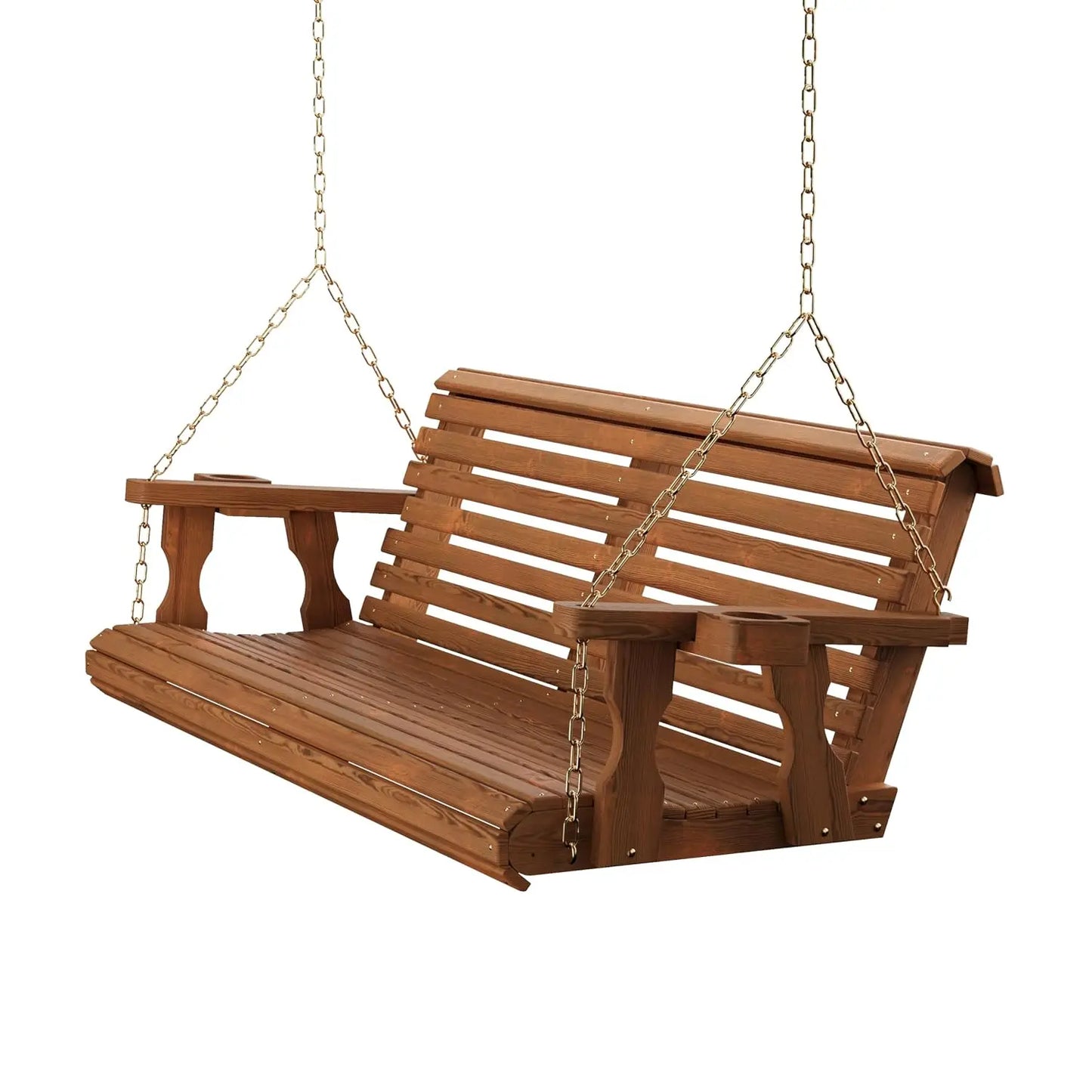 Heavy Duty 700LBS 4FT Wooden Porch Swing, Roll Back Design & Cup Holders for Outdoor, Custom