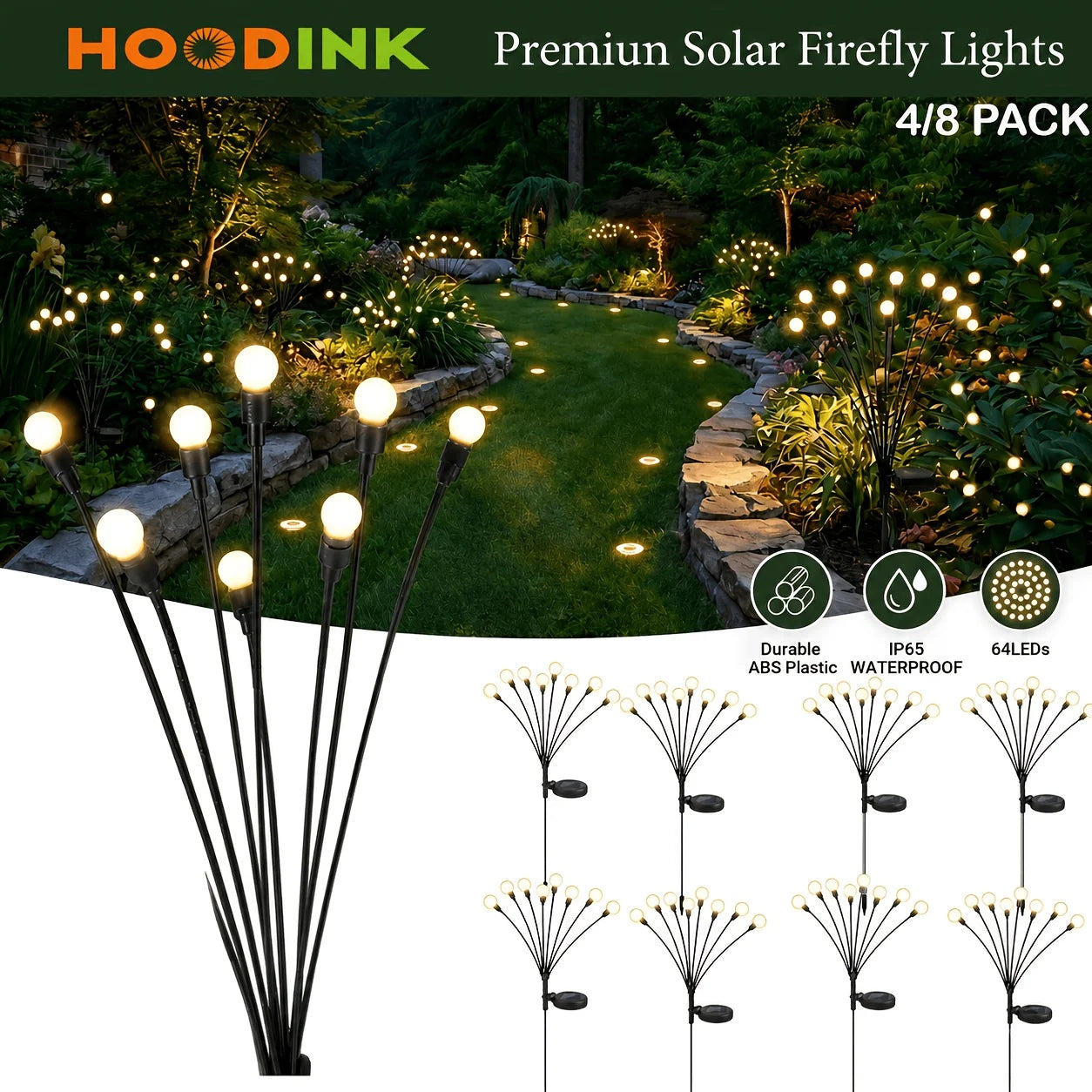 4 Pack Solar Garden Lights IP65 Waterproof Swaying Firefly Lights