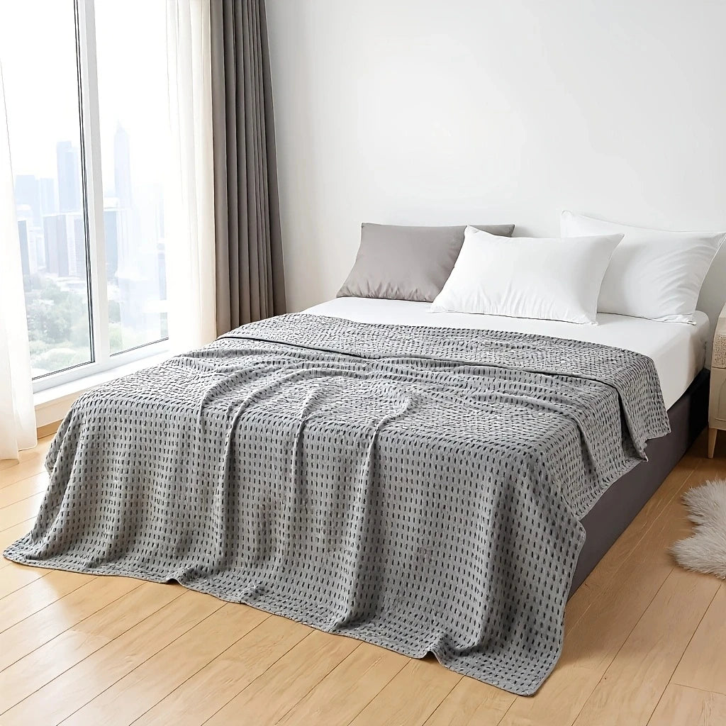 100% Cotton Multi-Layer Gauze Blanket, Waffle Weave Sheet, Nap Blanket, Air Conditioning Throw, Car Blanket, Multi-Purpose Summe