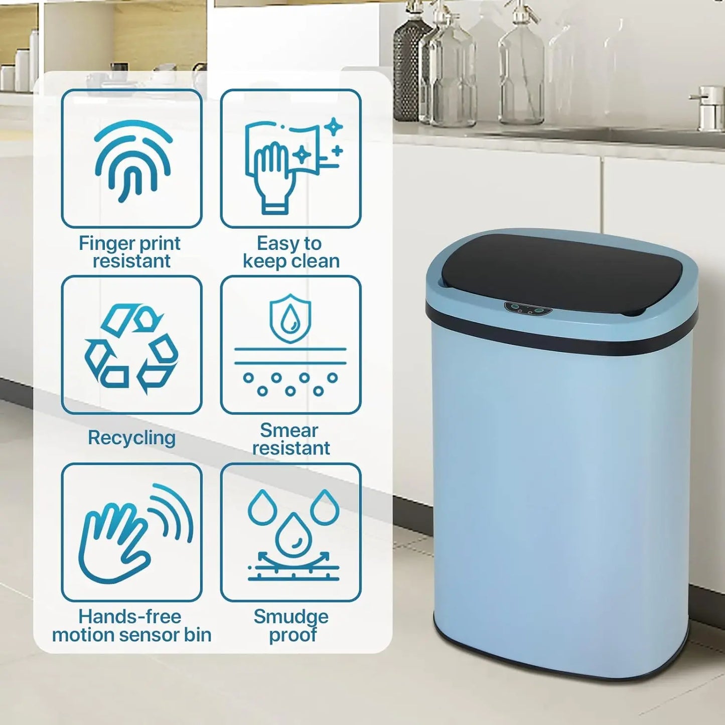 Brushed Stainless Steel Motion Sensor Kitchen Trash Can With Lid