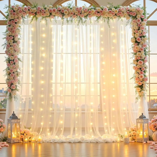 Tulle Backdrop Curtains With String Lights For Wedding And Party