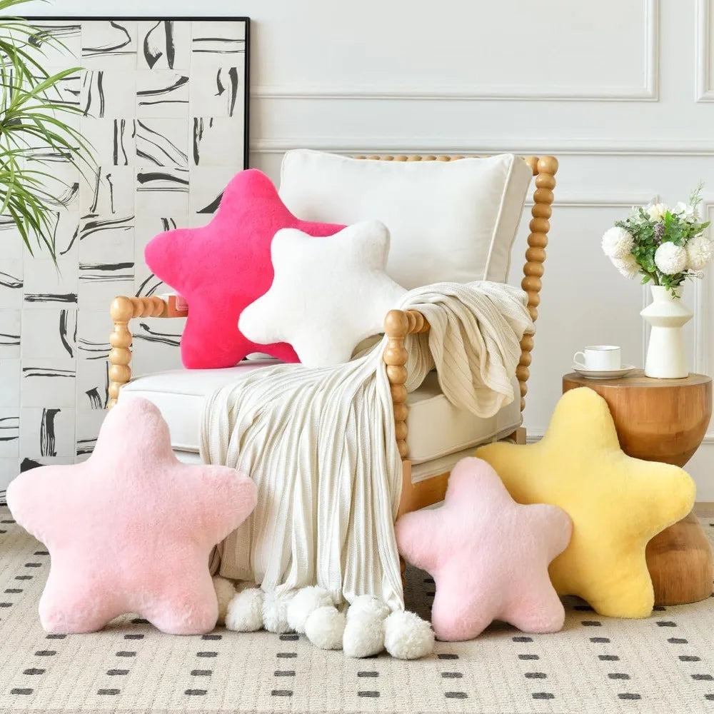 15" Star Pillow, Soft Faux Rabbit Fur Throw Pillow for Couch Bedroom, Plush Floor Cushion Decorative Star Shaped Pillow