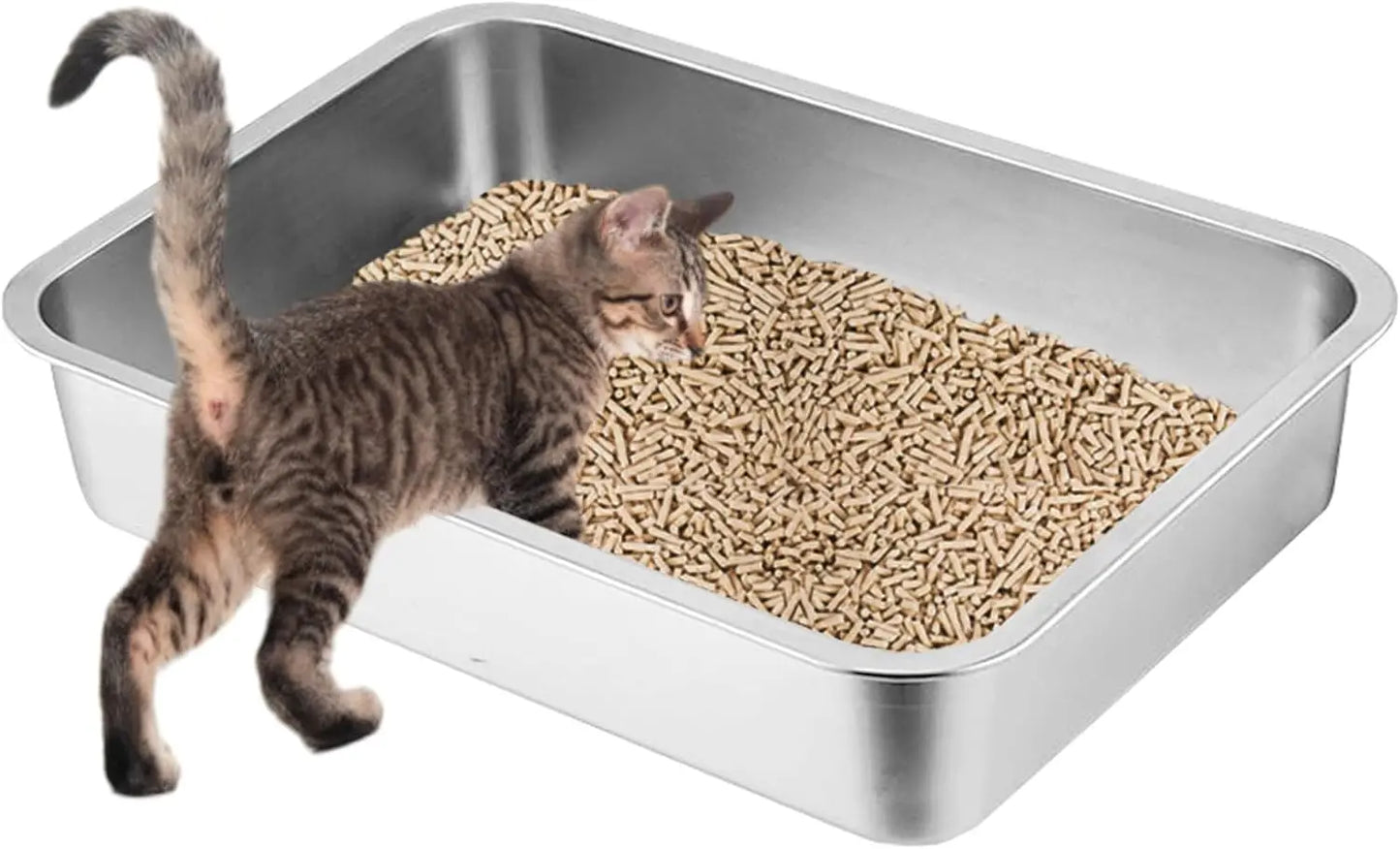 Low Entry Stainless Steel Cat Litter Box For Small Pets