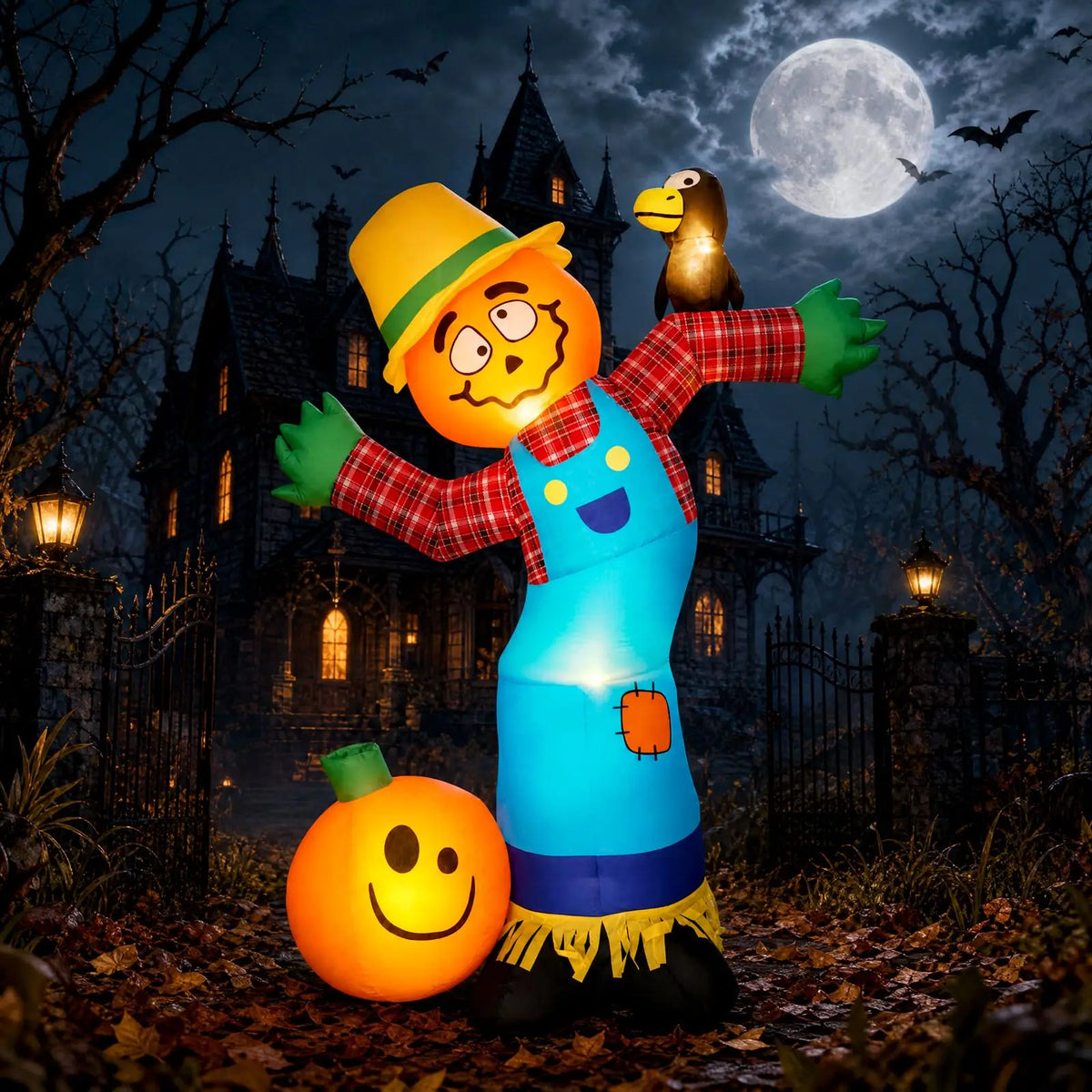Lighted Halloween Pumpkin Scarecrow Inflatable Lawn and Porch Decoration