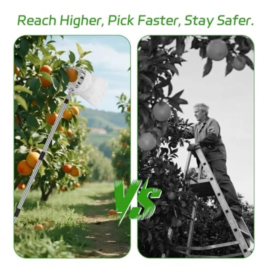 BURMONG Fruit Picker Tool with Stainl Steel Pole and Soft Basket Adjustable Tree Fruit Harvester for Apple, Mango, Avocado, Ora