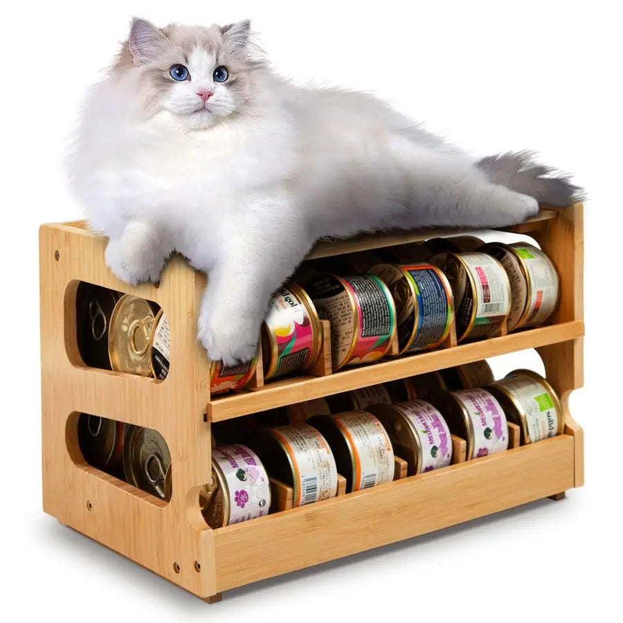 XMSJ Cat Food Can Organizer Bamboo Pantry Storage 36Cans