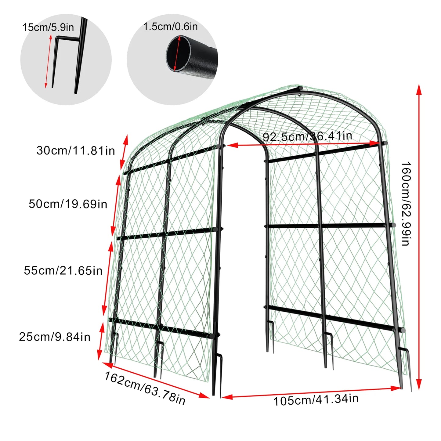 160/176/220CM Tall Garden Arch Trellis Metal Plant Cucumber Support Trellis Archway for Outdoor Yard Lawn Tunnel Trellis, 1PCS