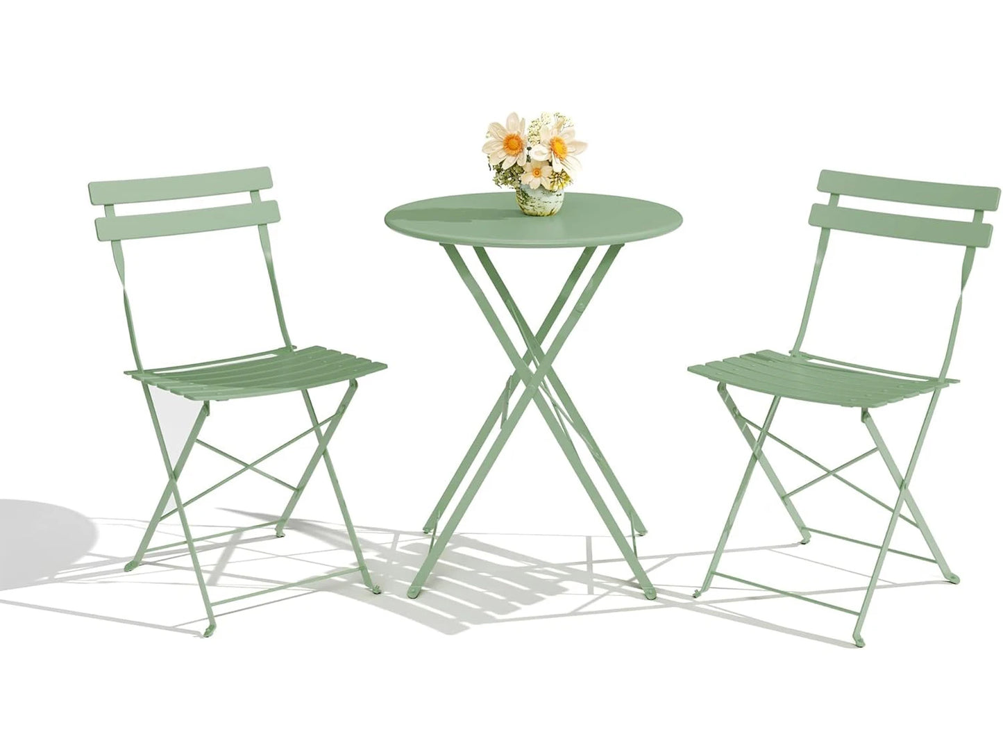 TWISTER.CK Three Piece Patio Bistro Set Folding Iron Table Chairs