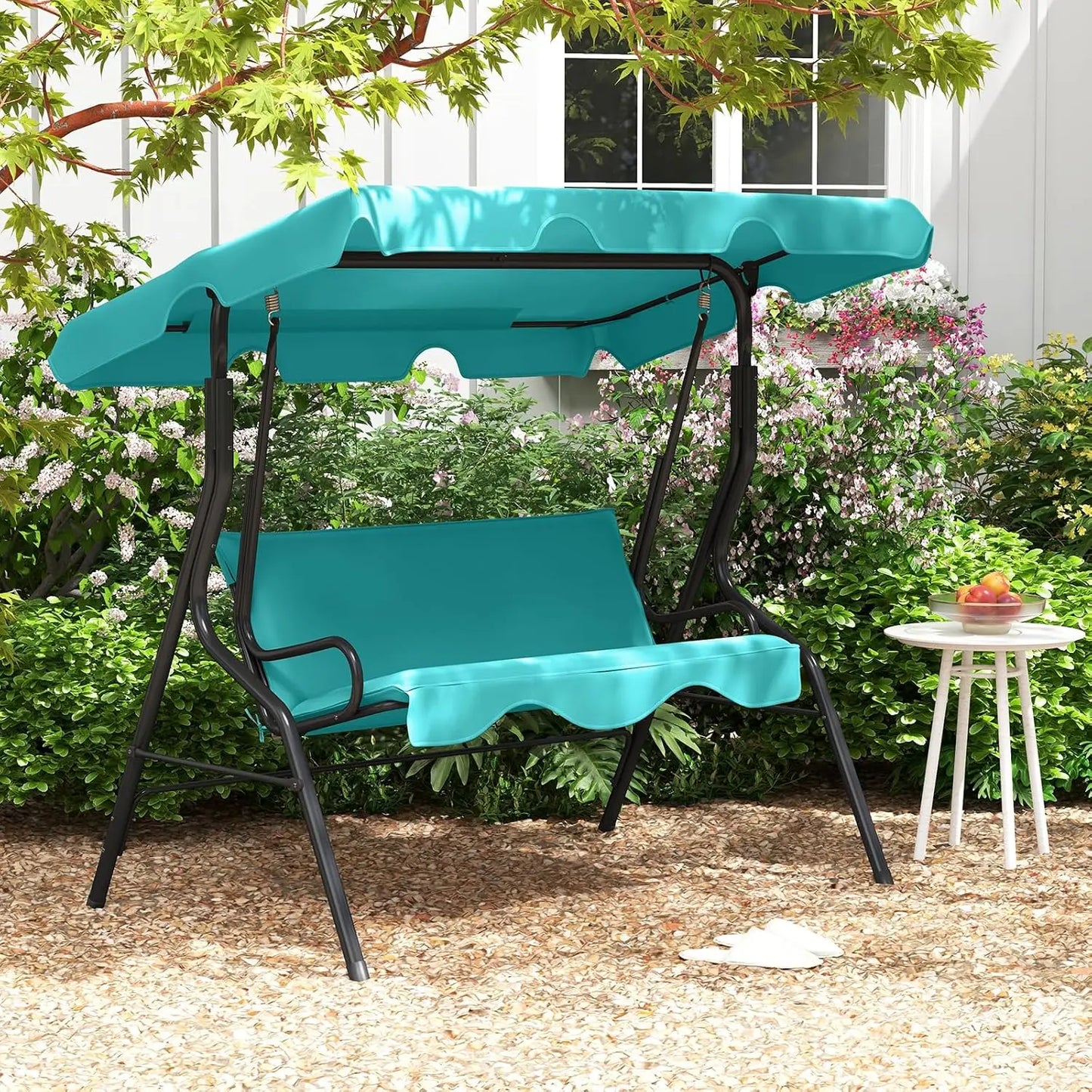 3 Person Porch Swing, Patio with Removable Cushion & Powder-Coated Steel Frame, Outdoor Swing with Canopy for Porch,, Custom