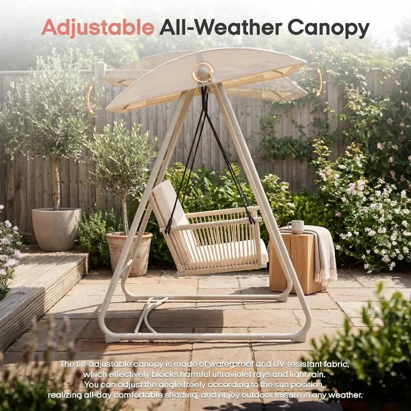 Outdoor Patio Swing Chair with Adjustable Canopy,Heavy-Duty Triangular Frame,Single Seat Garden Hammock Swing for Backyard,Porch