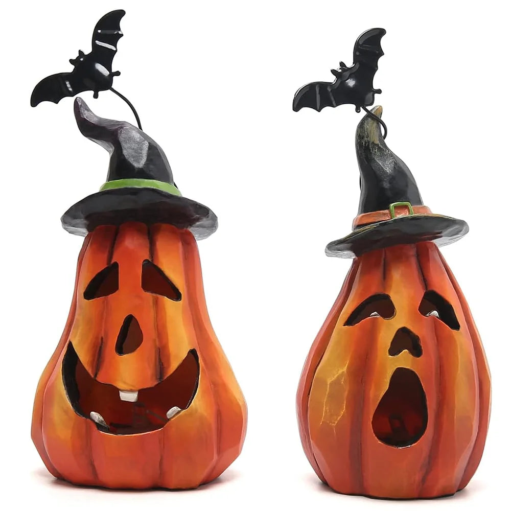 Hodao LED Halloween Pumpkin Figurine Set With Witch Hat