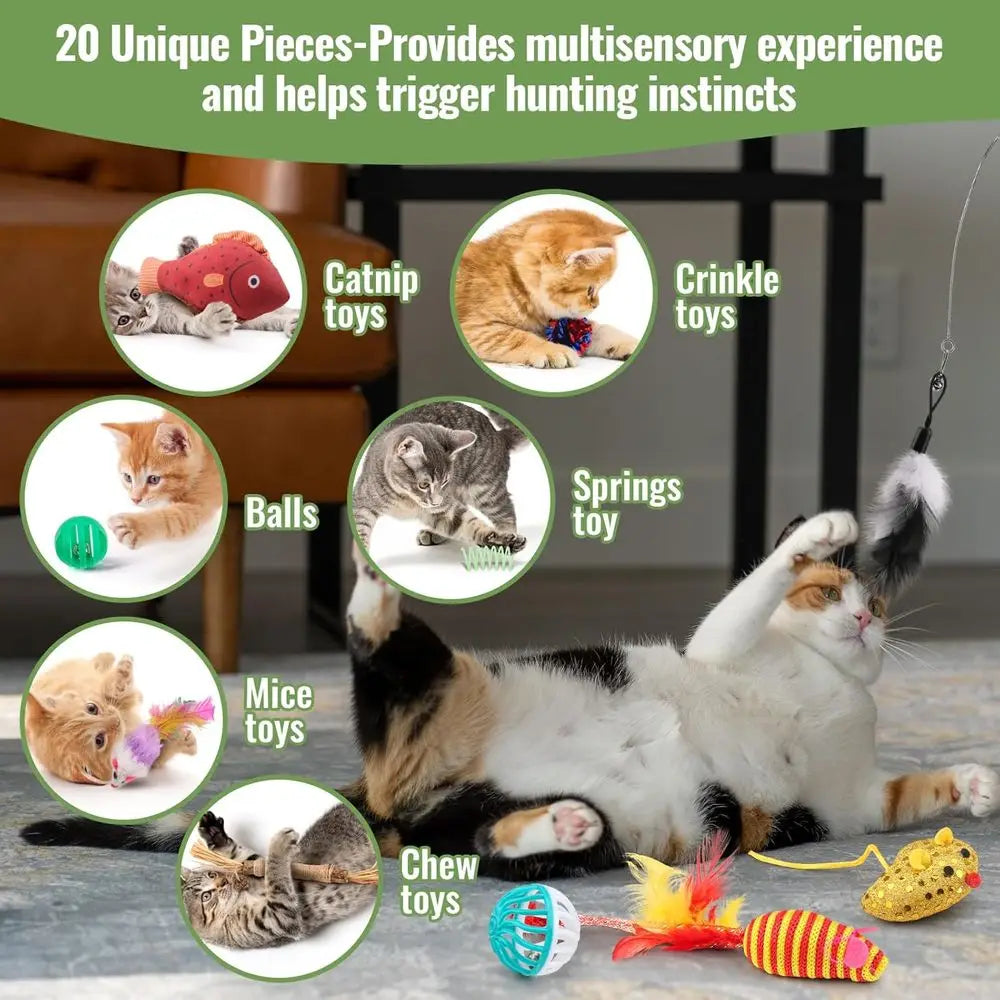 Cat Toys Variety Pack 20 Pieces Including Cat Wand Toys