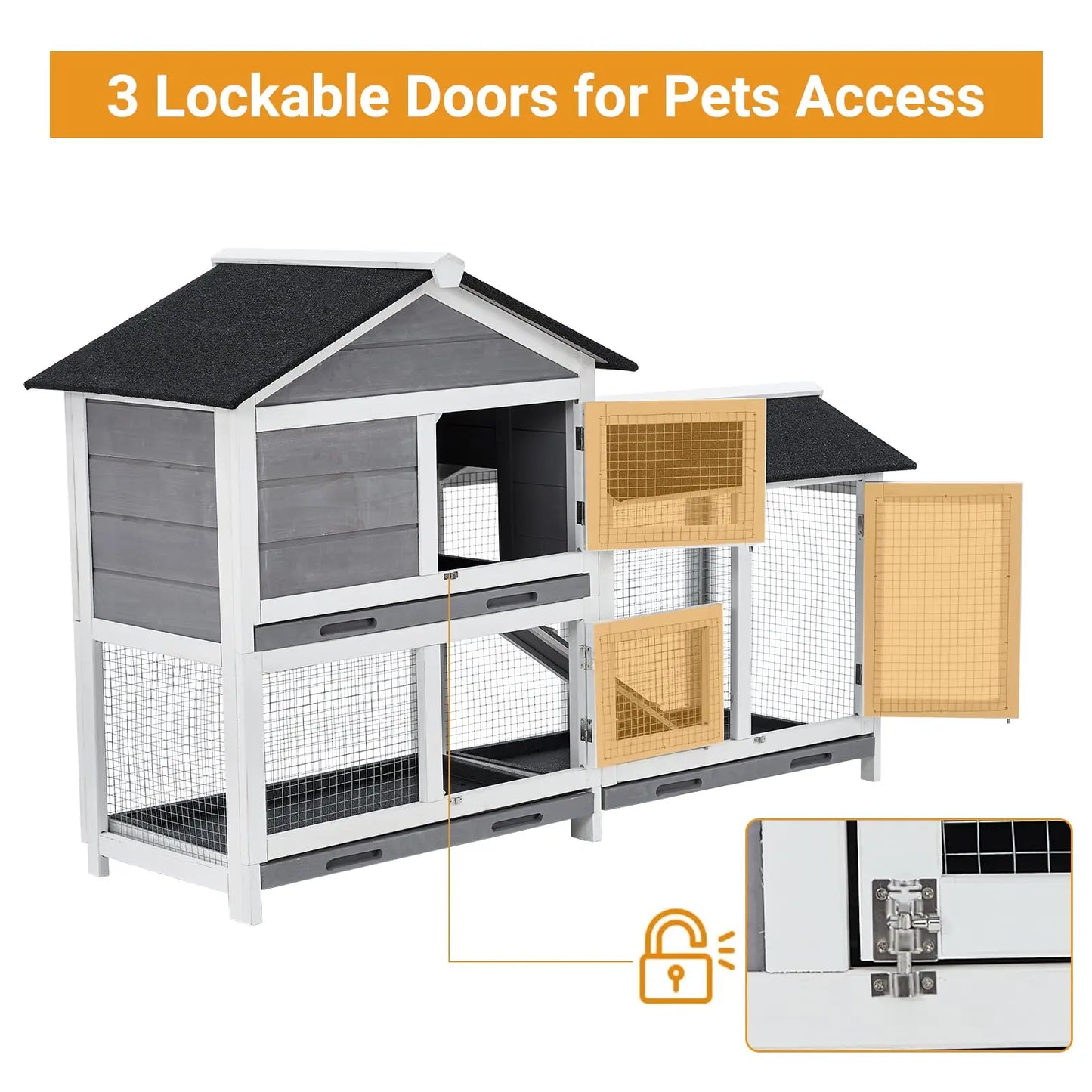 DishyKooker Two Tier Wooden Bunny Hutch With Removable Trays