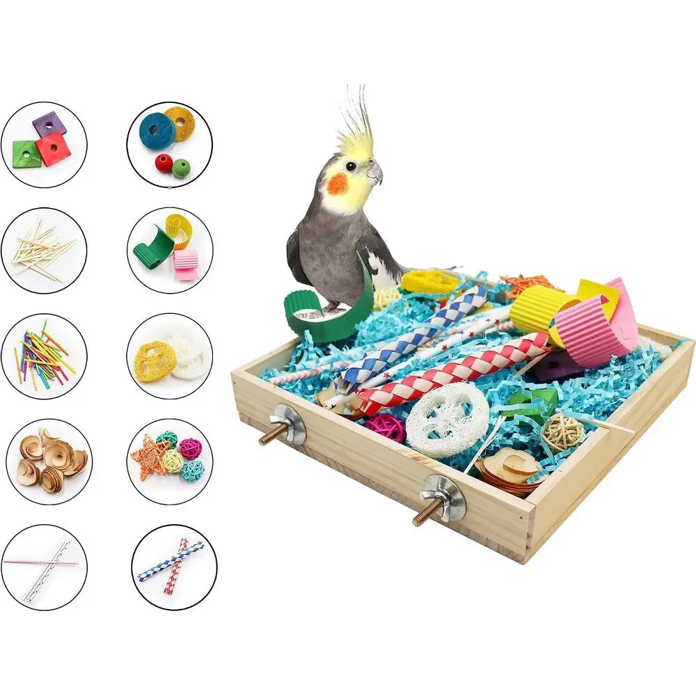 Bird Oranging Toys Box, Wooden Parrot Shredding Toys Box, Bird Chewing Toys, Birdcage Accessories, Suitable for Small Birds, Par