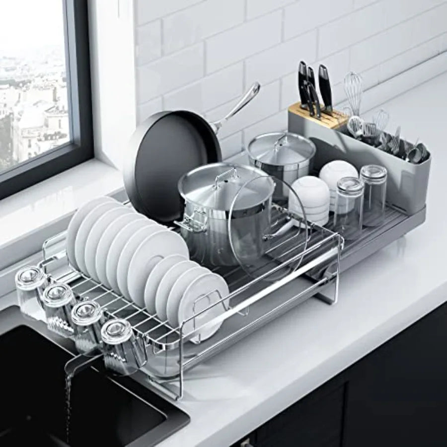 Extendable Dish Rack For Kitchen Counter Anti Rust Aluminum Drainer