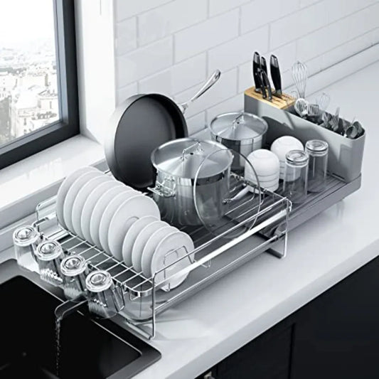 Extendable Dish Rack For Kitchen Counter Anti Rust Aluminum Drainer