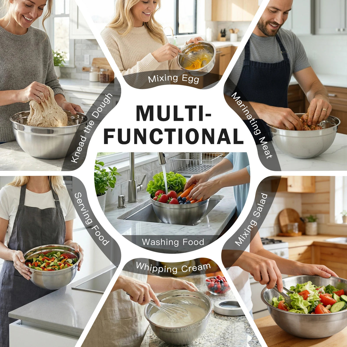 7 PCS Stainless Steel Mixing Bowls with Airtight Lids, 7–11 Inch Nesting Bowls for Kitchen Prep Mixing