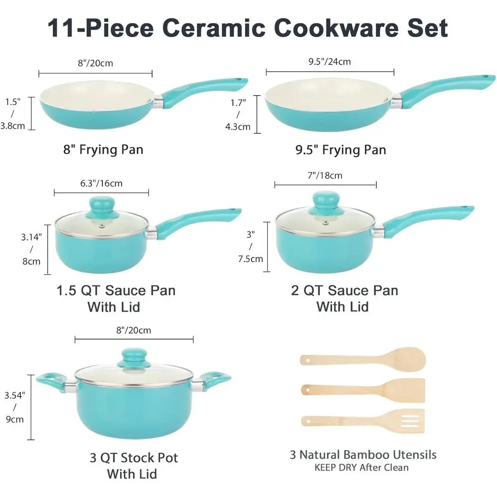 Pots and Pans Set Nonstick, 11pcs Kitchen Cookware Sets Induction Cookware, Non Stick Cooking Set, Stay Cool Handle & Bamboo Kit
