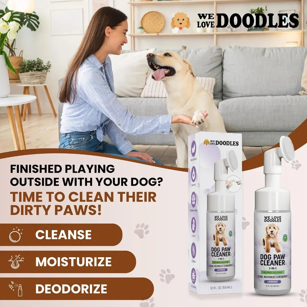 No Rinse Dog Paw Cleaner With Silicone Bristle Brush 3 In 1 Lavender