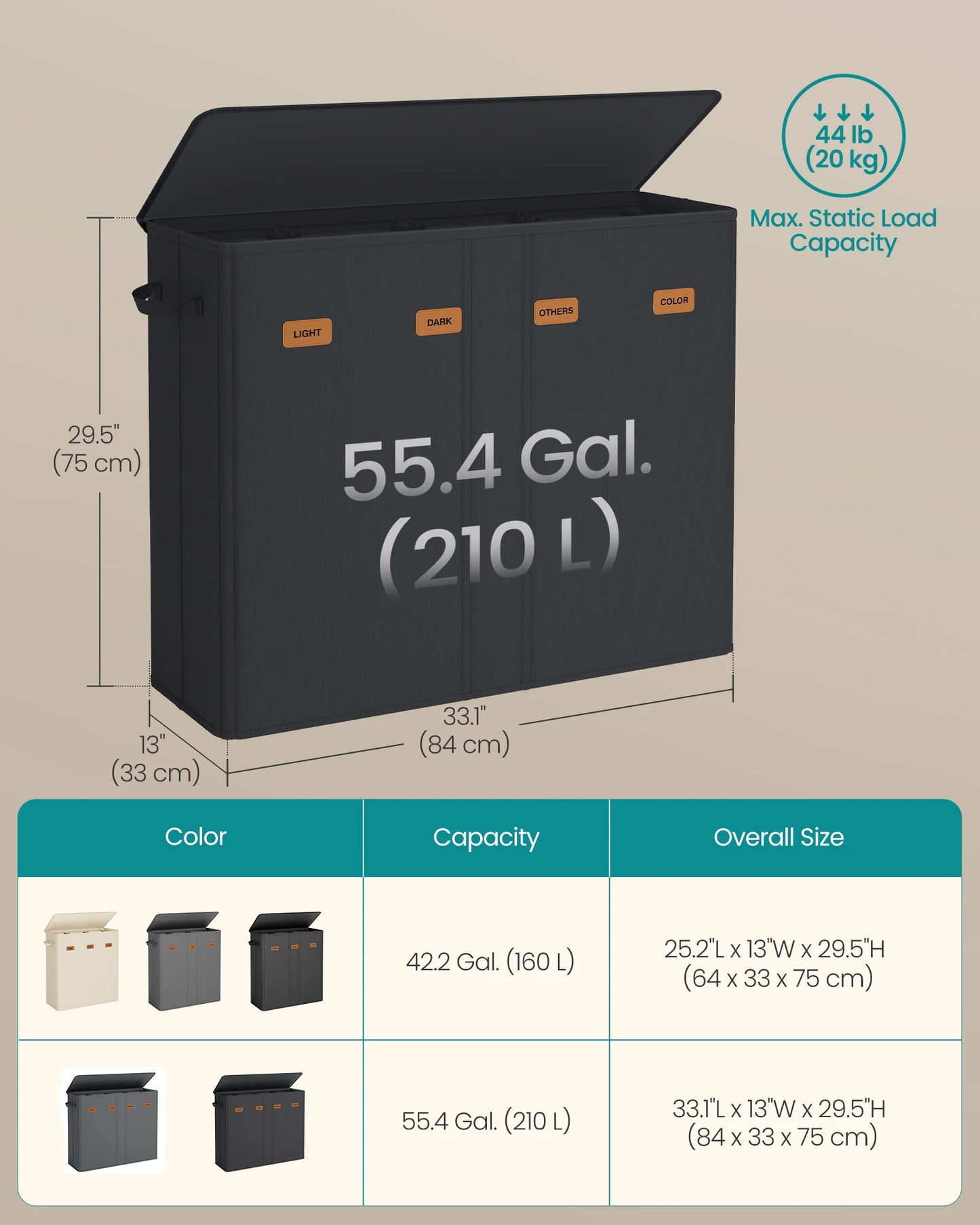 Songmics Laundry Hamper 4-Compartment Sorter With Lid And Liner Bags