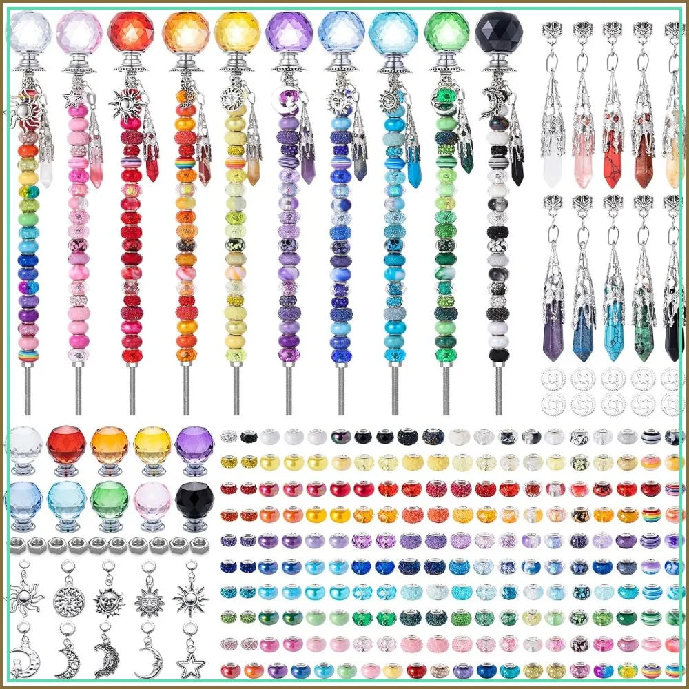 260 Piece DIY Beaded Garden Stakes Fairy Wand Kit Crystal Pendants